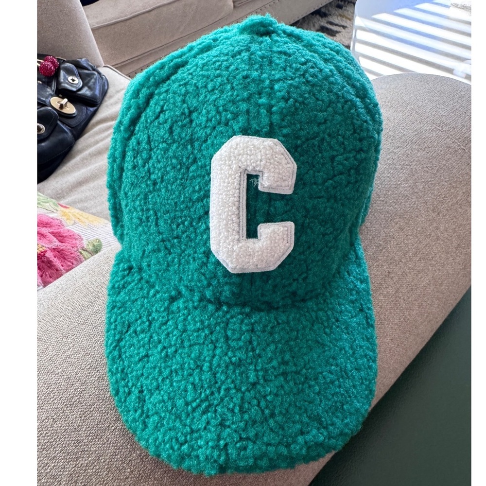 Teal Sherpa Fleece Baseball Cap with C Letter Detail One Size Cozy Winter Hat x1